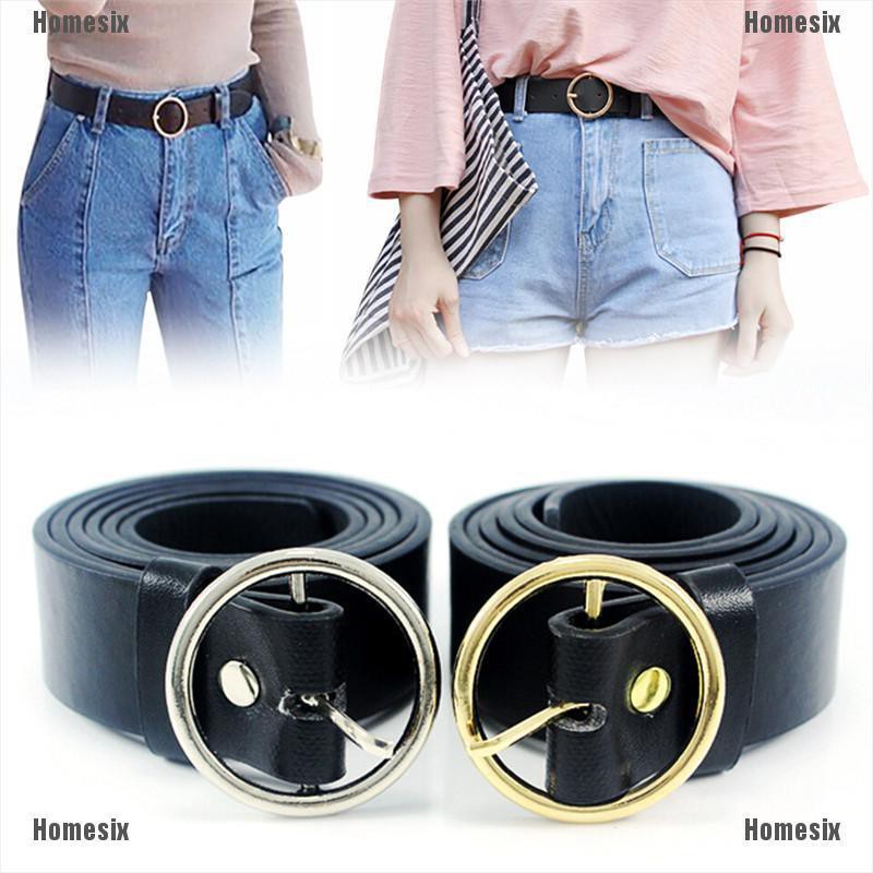 [UHMSI] Women Girls Belts Leather Round Metal Pin Buckle Waist Belt Waistband RBD
