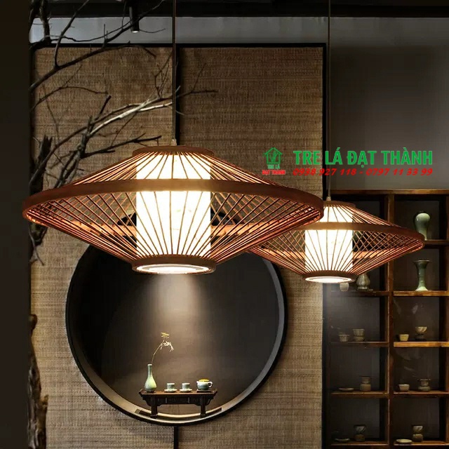Chụp đèn mây tre trang trí quán ăn giá rẻ, chao đèn thả trần bằng tre