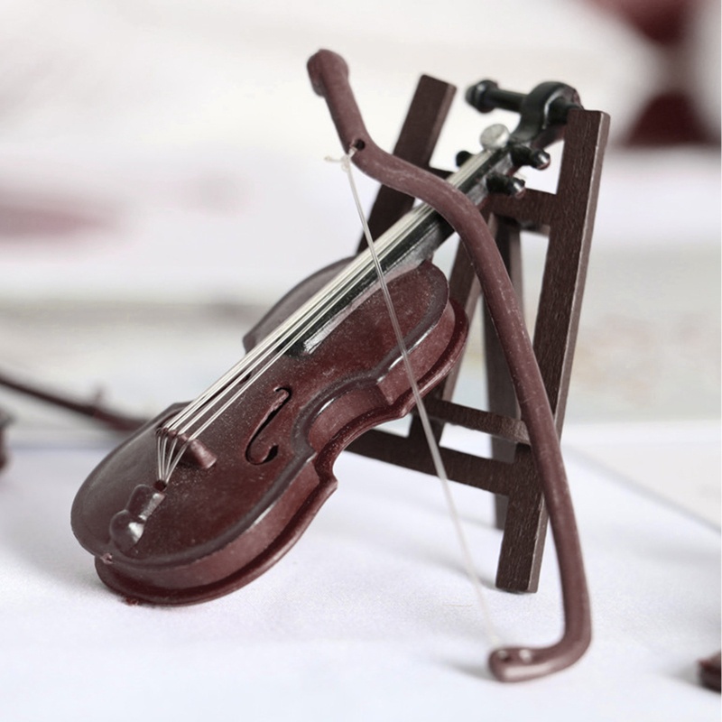 Đồ trang trí Đàn Violin Mini Kèm Giá Đỡ Dùng Để Trang Trí Nhà Búp Bê