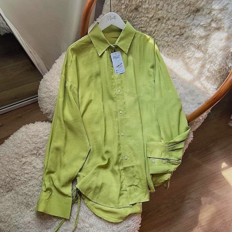 CÓ SẴN Áo sơmi xanh bơ kèm quần baggy trắng Đàm tổng - Set đồ hot trend mùa hè 2022KÈM ẢNH THẬT