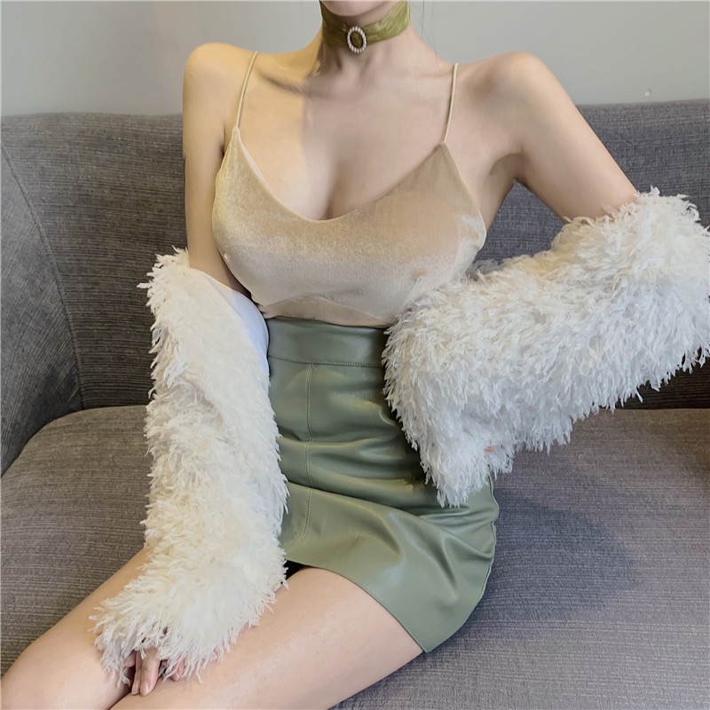 Áo Ống Vải Nhung Cổ Chữ V Thời Trang Mùa Thu Mới Cho Nữ