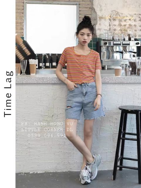 Quần short ngố lửng jeans xanh nhạt rách xẻ một bên ulzzang kèm ảnh thật hàng sẵn