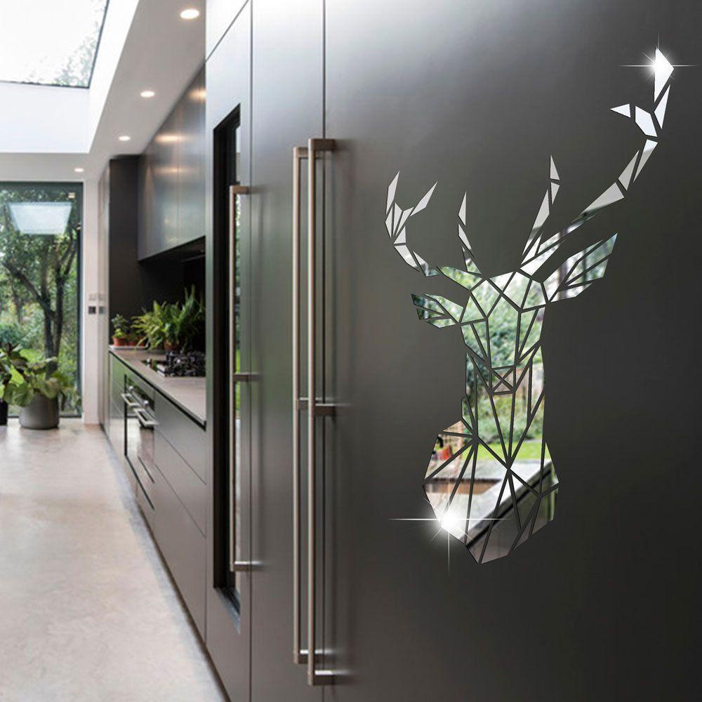 Sticker Dán Tường Tự Dính Họa Tiết Đầu Hươu 3D Hiện Đại Phong Cách Hiện Đại Trang Trí
