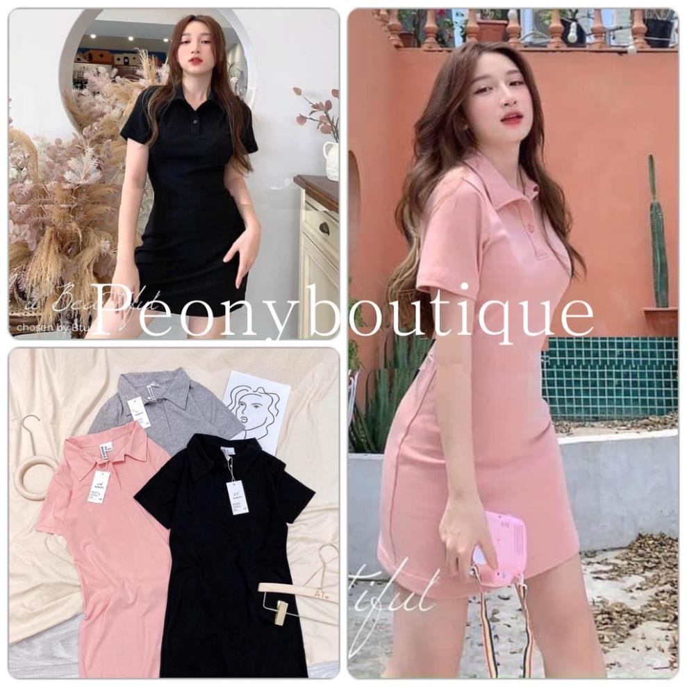 🌸 Đầm cổ sơ mi dáng ôm body, thun cộc tay màu ĐEN | HỒNG | XÁM Ulzzang HOT 🌸