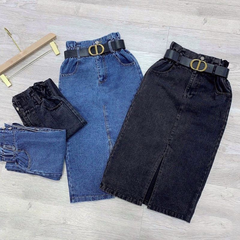 CHÂN VÁY JEAN🍀CHÂN VÁY BÒ DÁNG DÀI CẠP CAO LƯNG THUN CO GIÃN MIX ĐỒ SIÊU ĐẸP | BigBuy360 - bigbuy360.vn