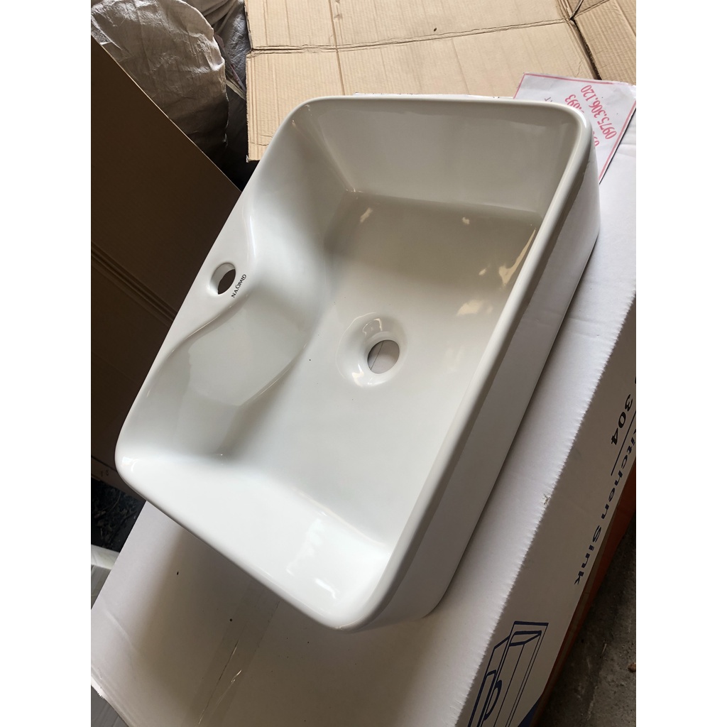 Chậu rửa mặt lavabo Đặt Bàn Đá 8816NA thương hiệu NA.GRAND, men NANO trắng sáng chống ố chống bám bẩn la vuông trắng