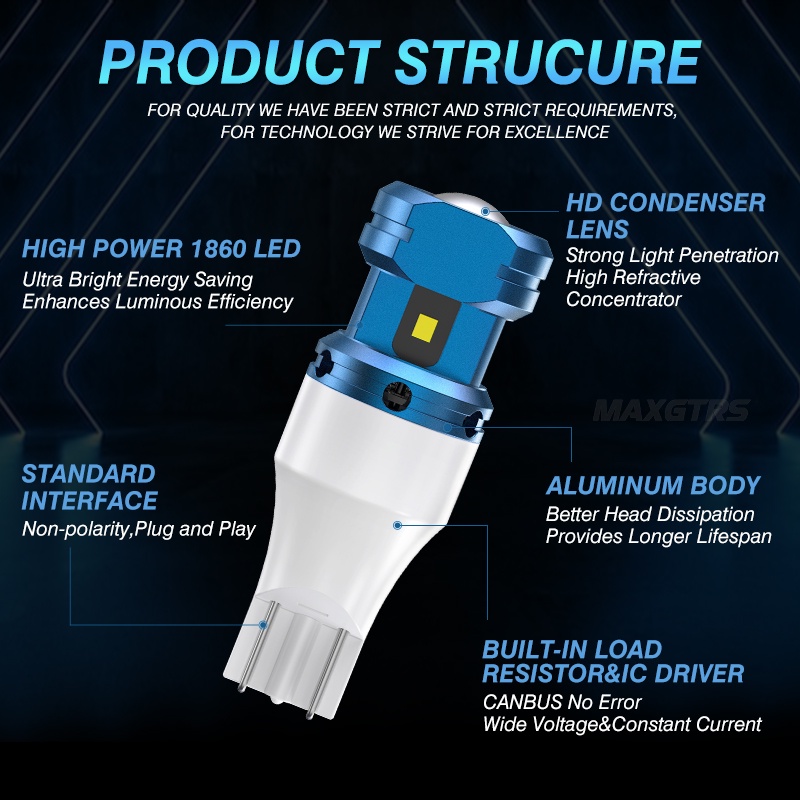 Bộ 2 bóng đèn LED Canbus MAXGTRS 2000Lm T15 W16W siêu sáng không lỗi 1860 912 921 màu trắng