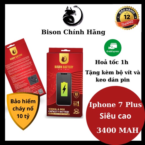 Pin Bison Con Trâu Cho IP 7 Plus Siêu Cao 3400mah chính hãng - BH 12 tháng