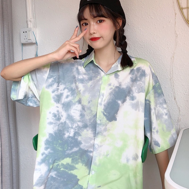 Áo Sơ Mi Tay Ngắn Phối Màu Loang Độc Đáo Phong Cách Retro Hàn Quốc