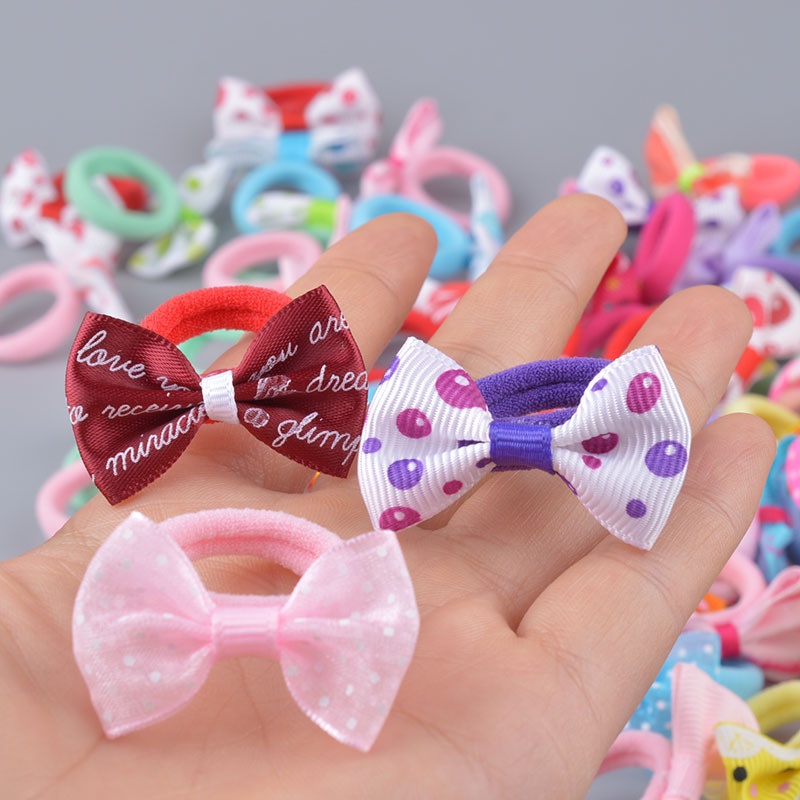 Set 10 Dây Cột Tóc Co Giãn Đính Nơ Thời Trang Cho Bé Gái