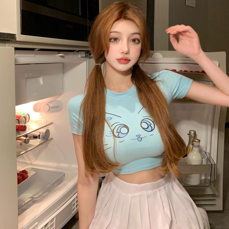 Áo Thun Tay Ngắn Cổ Tròn In Họa Tiết Hoạt Hình Thời Trang Mùa Hè