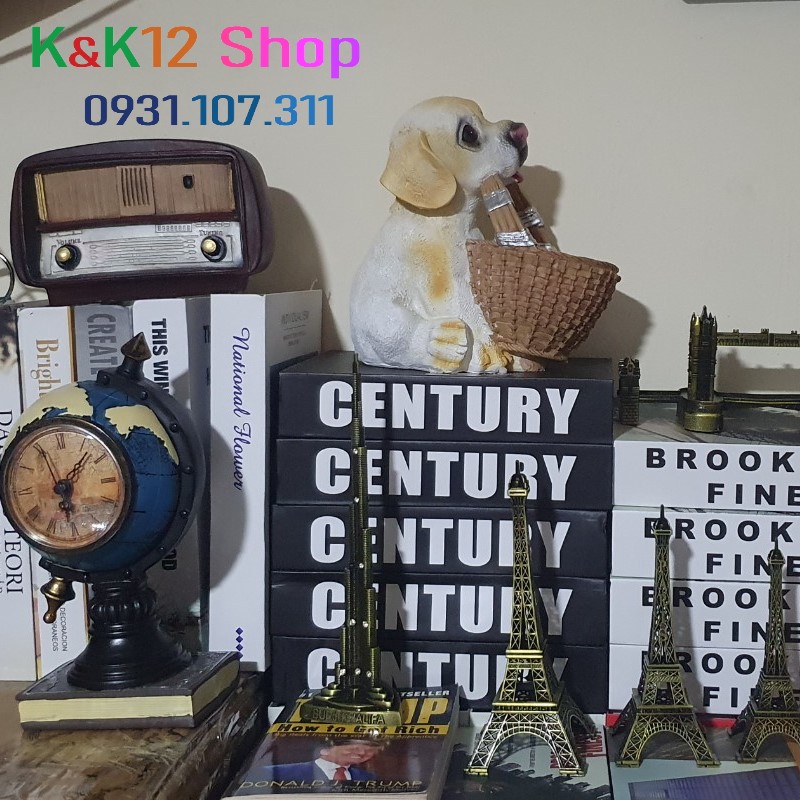 [ Độc quyền] Decor chú cún mang giỏ sáng tạo. Trang trí nội thất phòng khách. Đạo cụ cổ điển chụp ảnh, quán cà phê.