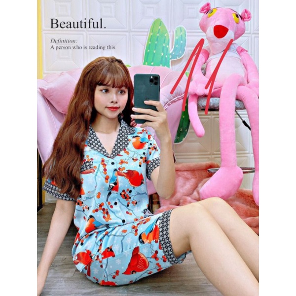 Bộ Pijama satin mặc nhà tay ngắn quần lửng dưới 60kg