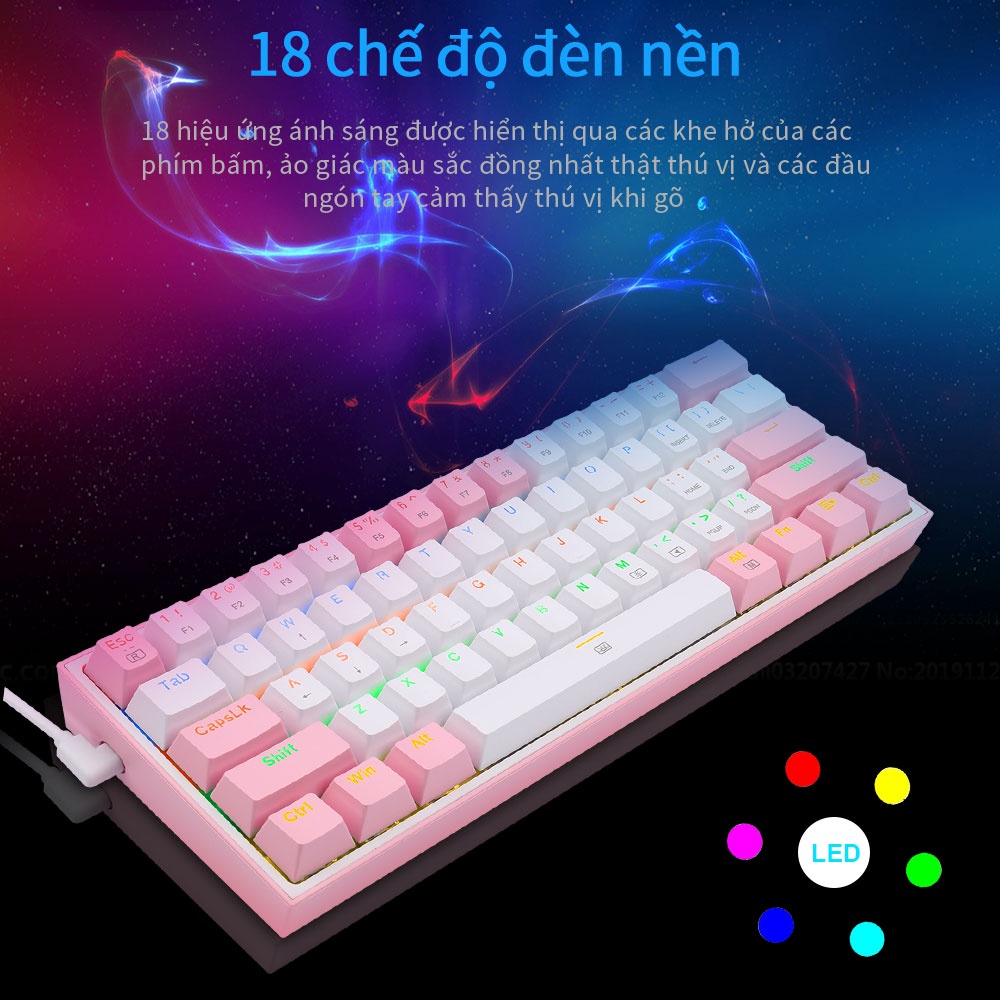 Bàn Phím Cơ REDRAGON Fizz K617 61 Phím Dây Có Thể Tháo Rời Cao Cấp