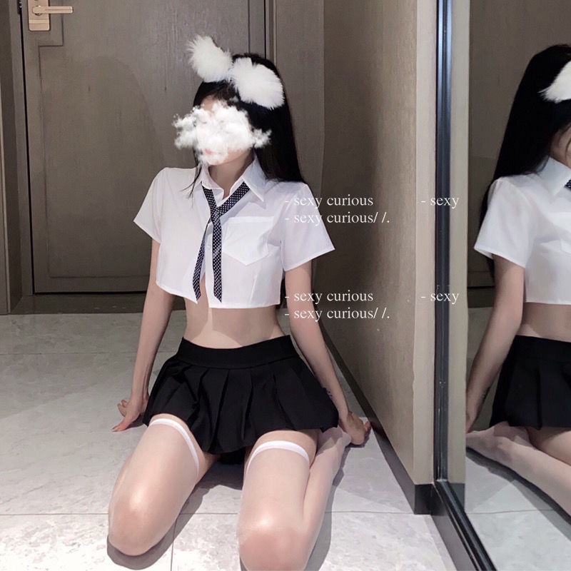 Bộ ngủ cosplay học sinh cavat chấm bi C80 | BigBuy360 - bigbuy360.vn