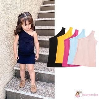 Đầm Hai Dây Một Bên Vai Màu Trơn Cho Bé Gái 6 Tuổi / 18 Tháng Tuổi