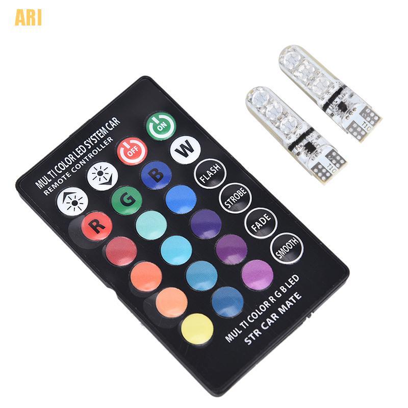 Bộ 2 Bóng Đèn LED T10 5050 W5W 6 SMD RGB Điều Khiển Từ Xa Tiện Dụng Cho Xe Hơi