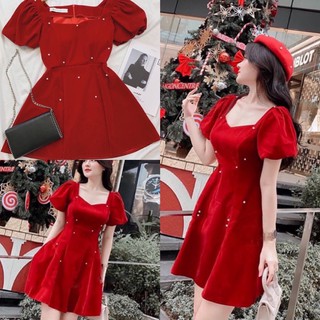 Đầm xoè nhung đỏ đính ngọc Qc nàng tìm đầm đỏ mặc tết đừng bỏ qua em này nhé