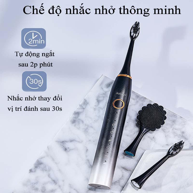 Bàn Chải Điện Tự Động 5 in 1 Cao Cấp JIALAIYA X100 Tẩy Trắng Răng Máy Đánh Răng Lông Mềm Cho Bé Tặng 5 Đầu Bàn Chải Điện