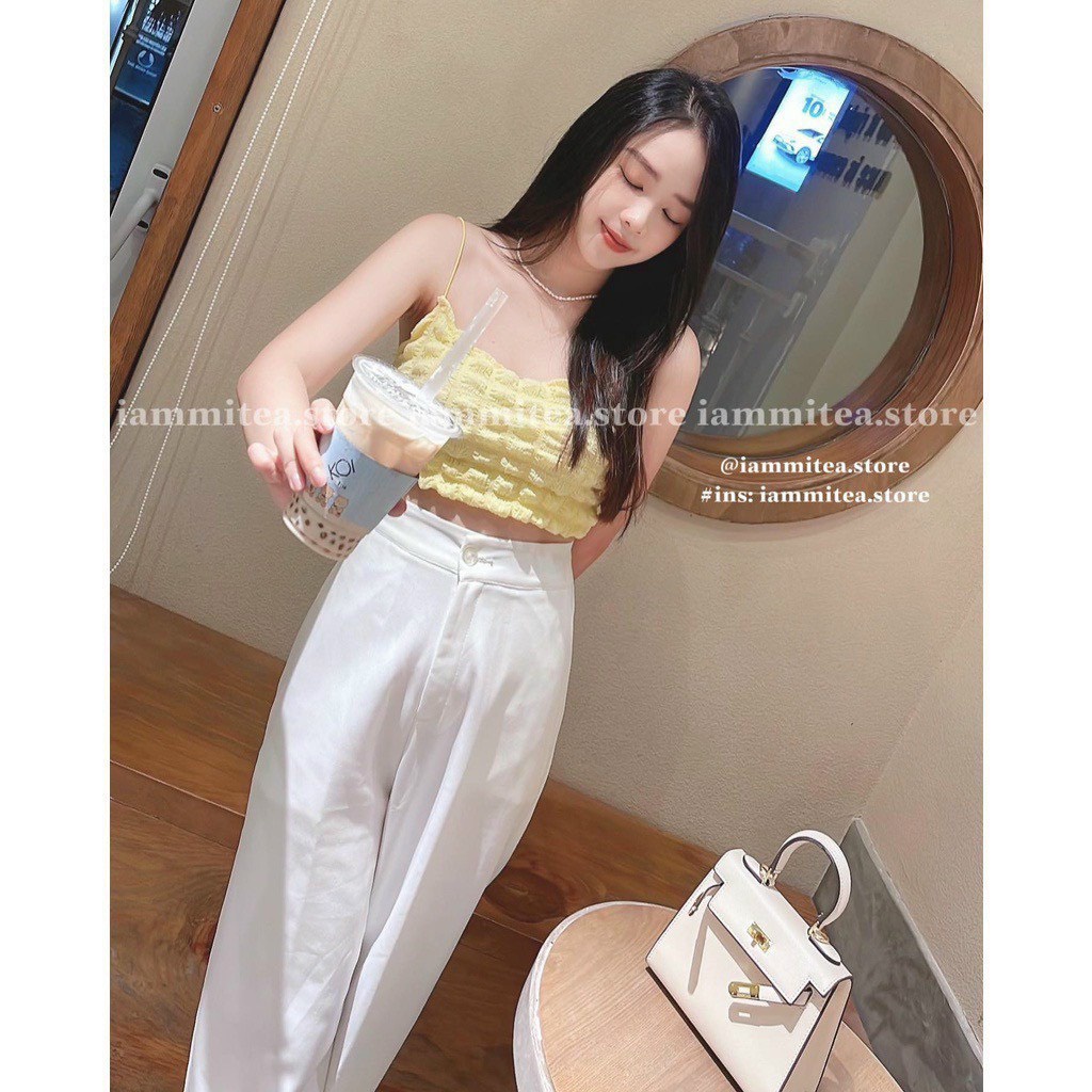 Áo 2 dây sợi bún croptop chất xốp ô vuông màu siêu dễ thương (ảnh thật)