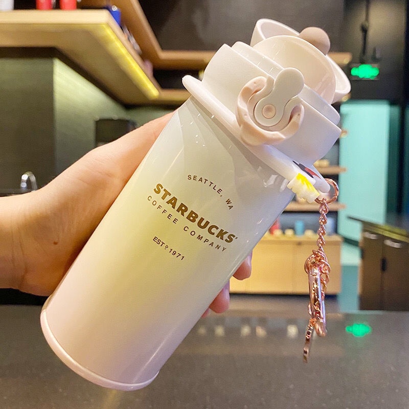 Ly starbucks giữ nhiệt 350ml Mặt dây chuyền tình yêu Hộp quà tặng chai nước đồng thương hiệu cho trẻ em
