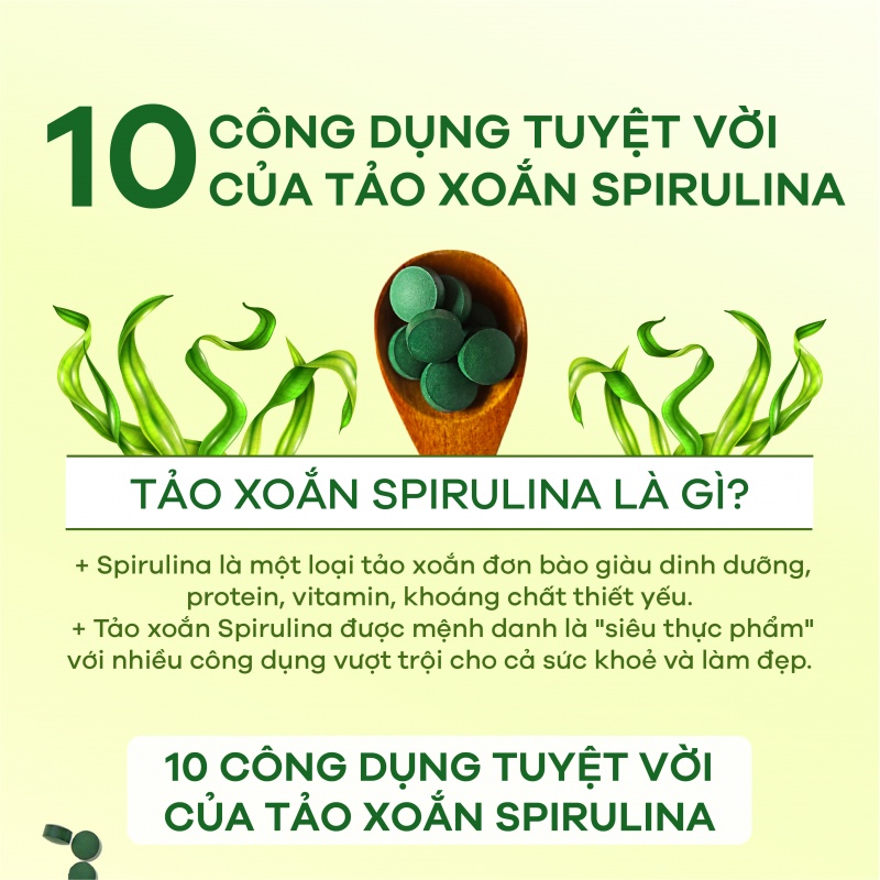 Tảo Xoắn Spirulina Nhật Bản tăng cường sức khỏe, hệ miễn dịch, Chai 2200 viên