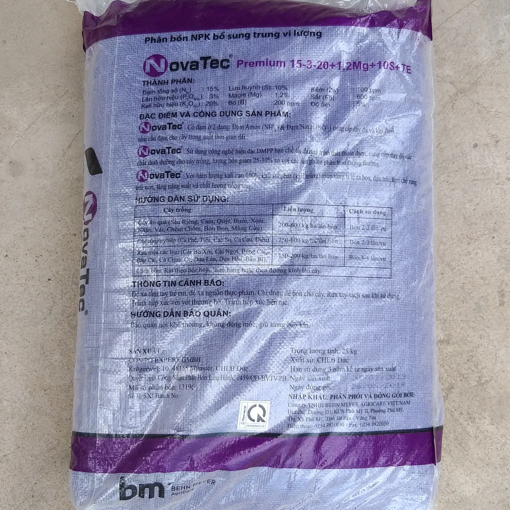 (500g) Phân bón Novatec Premium 15-3-20+TE, nhập khẩu Đức, dùng công nghệ DMPP, phân tím Đức