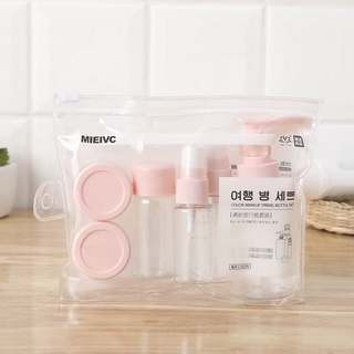 Portable travel cosmetics bottling set