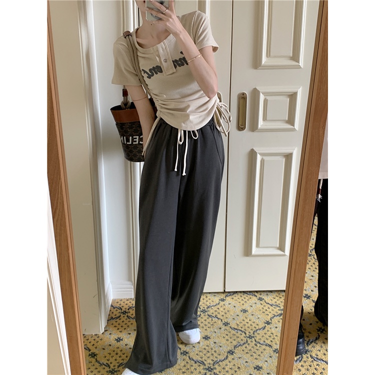 QKOOLE Áo thun  ngắn tay cổ tròn thời trang Hàn Quốc cho nữ