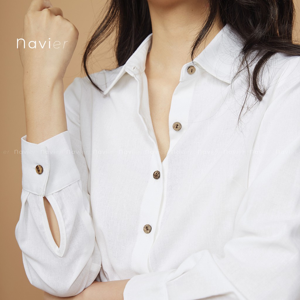 ÁO SƠ MI NỮ DÀI TAY CÔNG SỞ CỔ ĐỨC BASIC VẢI ĐŨI NHIỀU MÀU - LINEN SHIRT SM01 NAVIER | BigBuy360 - bigbuy360.vn