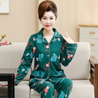 Bộ Đồ Ngủ Tay Dài Vải Cotton Thiết Kế Dễ Thương Cho Nữ Trung Niên