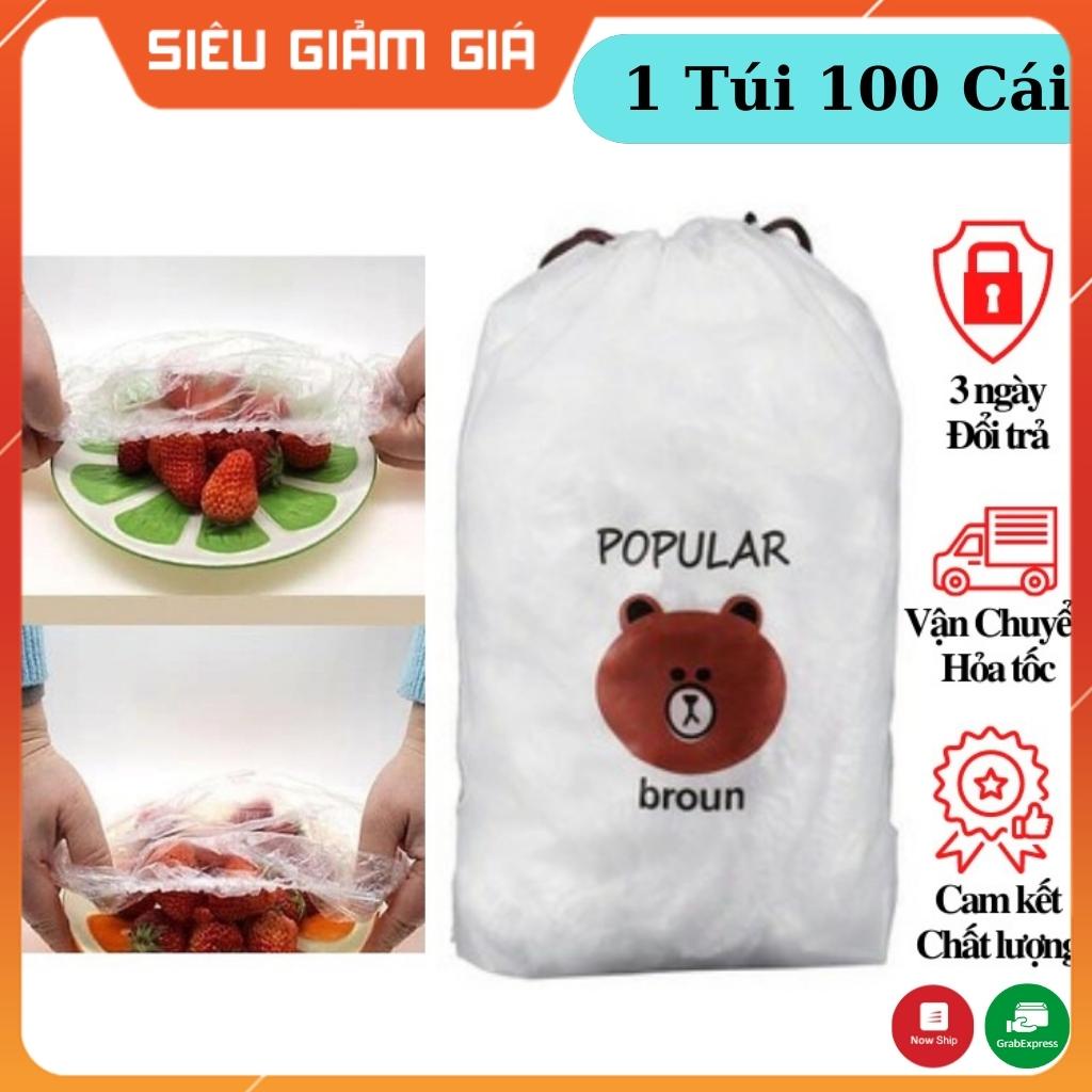 Combo 100 Màng Bọc Thực Phẩm PE Túi Gấu Có Chun Co Dãn Tái Sử Dụng Được, Hình Túi Gấu An Toàn Vệ Sinh
