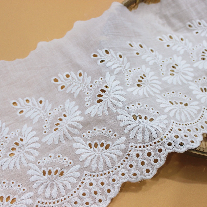1y Vải Ren Cotton Rộng 20cm Màu Trắng Dùng May Vá DIY