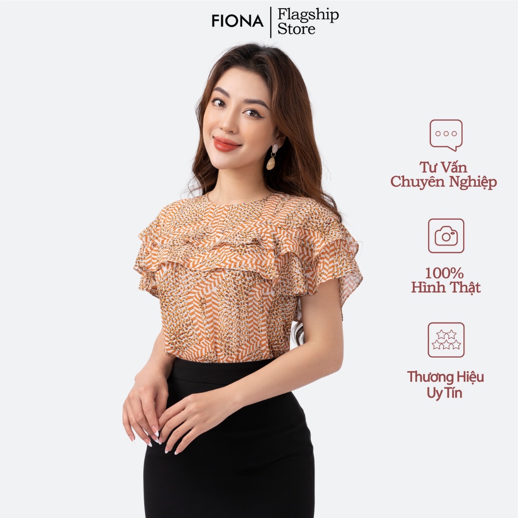 Áo sơ mi nữ FIONA dáng suông sơ mi nữ công sở thiết kế cao cấp cổ tròn ngực và tay xếp 2 tầng bèo trẻ trung F552168