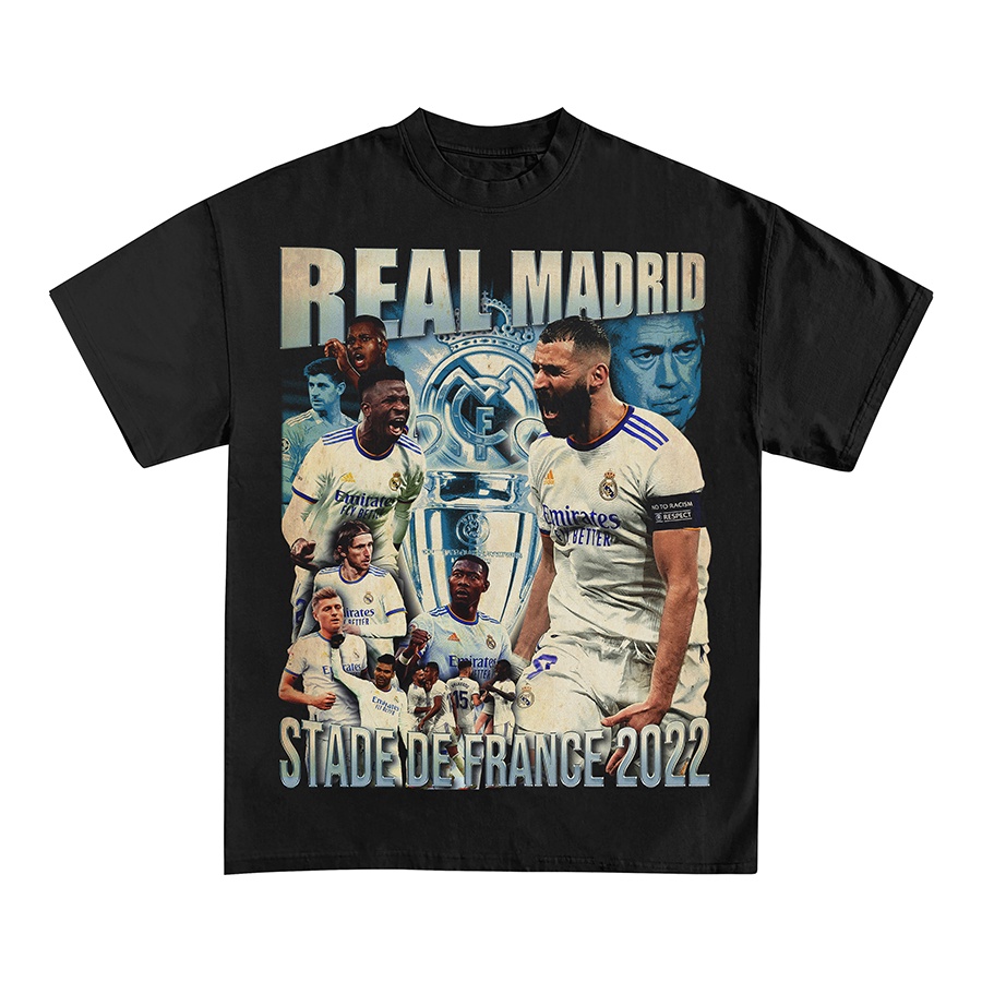 BLANK | Áo Thun REALMADRID 14 Tay Lỡ Unisex - Đen Cổ Tròn