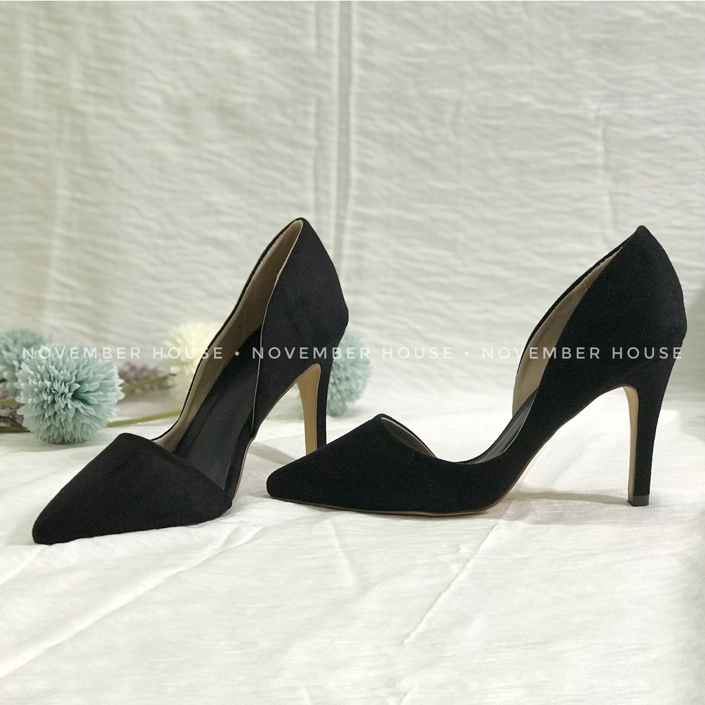 Giày cao gót nữ khoét eo da lộn thời trang, 2 màu đủ size GI5, Oula Store