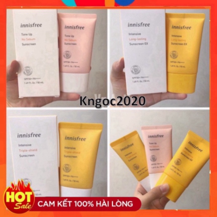 Kem chống nắng nâng tông da innisfree, Kem chống nắng dưỡng trắng da tone up no sebum sunscreen 50ml