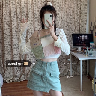 Set Áo Thun Phối chân váy jean Lệch Tà Phong Cách Hàn Quốc Cho Nữ 795
