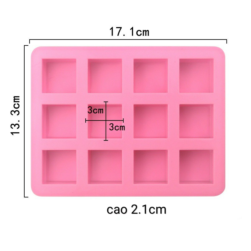 SG - Khuôn silicon 12 ô hình vuông làm bánh rau câu pudding socola
