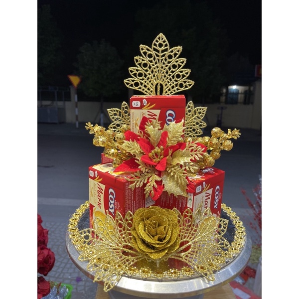 Hoa Trạng Nguyên Kép 2 Màu Nhũ Ánh Kim Trang Trí Giáng Sinh, Lễ, Tết