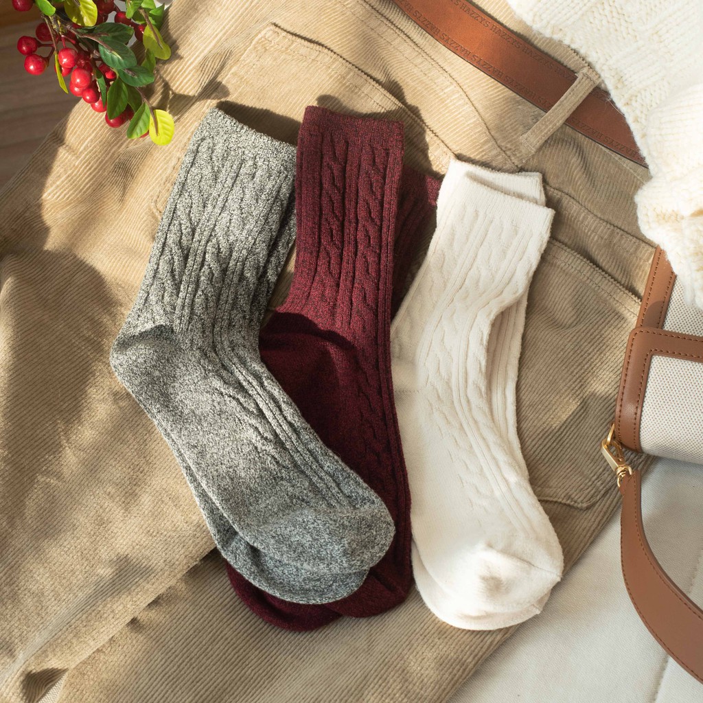 SOFT PILLOW KNIT SOCKS - Tất vớ len cao cổ nữ vặn thừng siêu mềm mại êm ái, phù hợp mùa đông, nhập khẩu Hàn Quốc