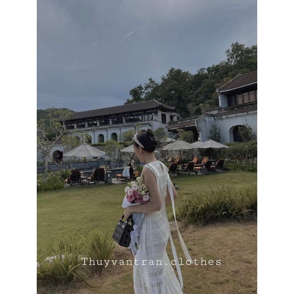 🌸🌸Váy xòe ren dáng dài nơ vải sang chảnh❤❤
