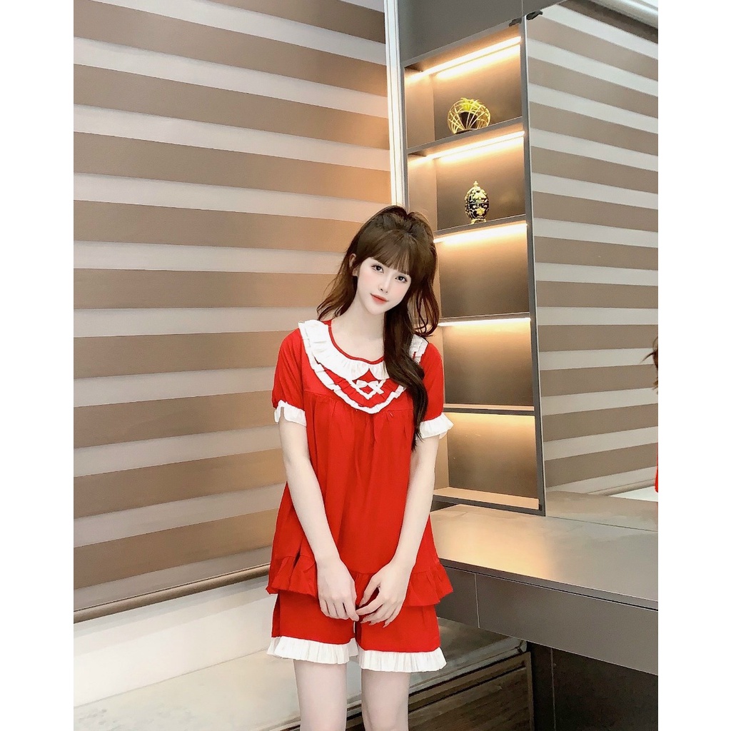 Bộ đồ bầu ngắn tay thời trang phối ren cổ M513 mặc ở nhà mềm mát Mom and Baby