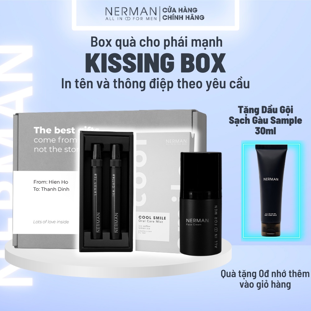 Bộ quà nam giới-KISSING BOX NERMAN - Xịt thơm miệng Cool Smile 10ml/chai &amp; Kem dưỡng t