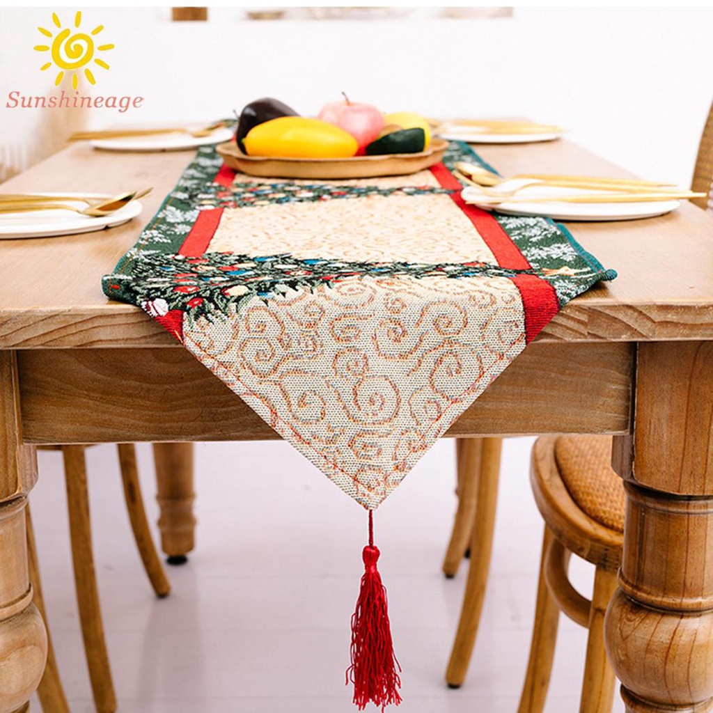 Table Runners Christmas Cloth Decor Festival Garland Mat Santa Claus Table