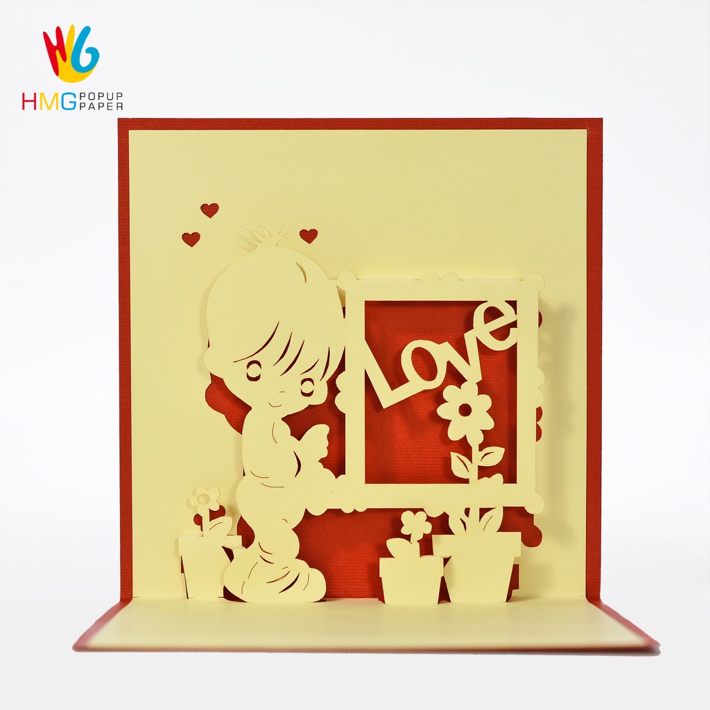Thiệp Tình Yêu 3D HMG Handmade Love Pop-up Card Dành Tặng Các Dịp Lễ, Ngày Quan Trọn, size 12x12cm