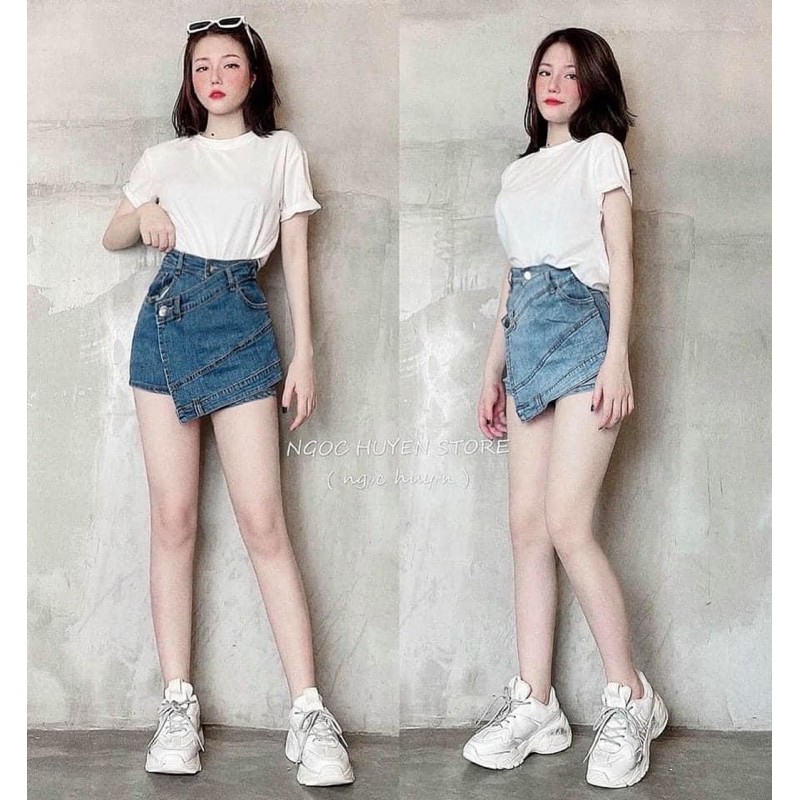 Quần short bò giả váy vạt lệch