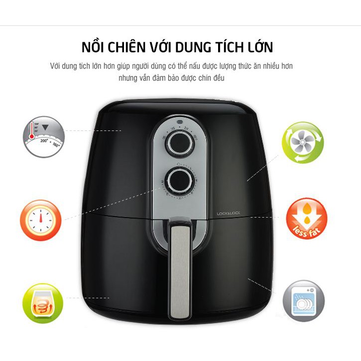 Nồi chiên không dầu Lock&lock Jumbo EJF151BLK dung tích 5,2 Lít công nghệ hàn quốc