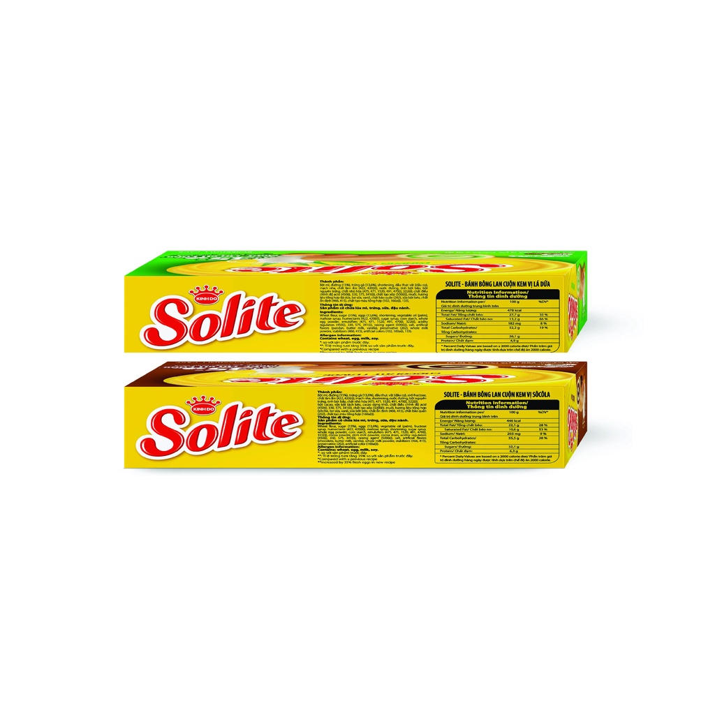 [Giảm 5K cho đơn từ 50K] Combo 2 hộp Solite bánh dinh dưỡng bông lan cuộn, giảm đường, vị lá dứa &amp; vị socola, 2x288g