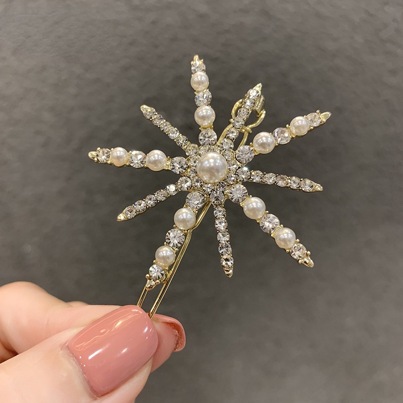 Kẹp Tóc Hình Bông Tuyết Đính Đá / Ngọc Trai Nhân Tạo Phong Cách Hàn Quốc Thời Trang